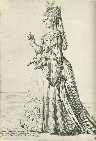 A caricature of Farinelli in a female role by Pier Leone Ghezzi